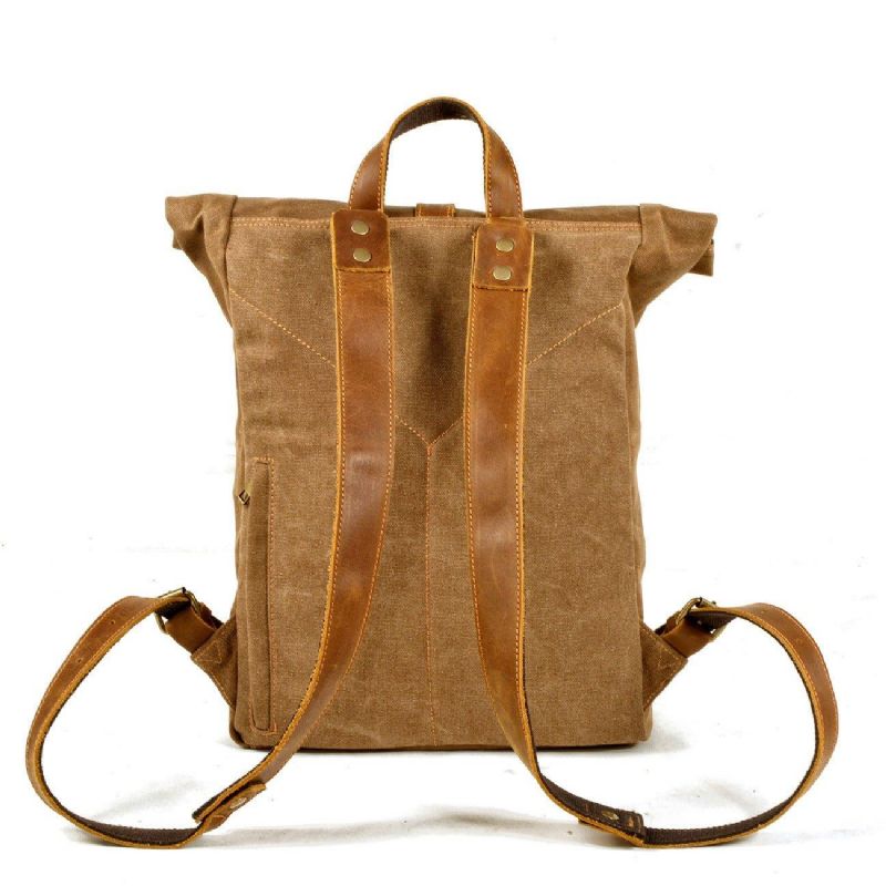 Rolltop-rucksack Aus Canvas Im Vintage-stil Mit Laptop-hülle