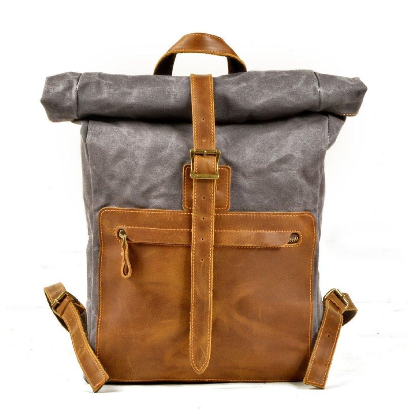Rolltop-rucksack Aus Canvas Im Vintage-stil Mit Laptop-hülle